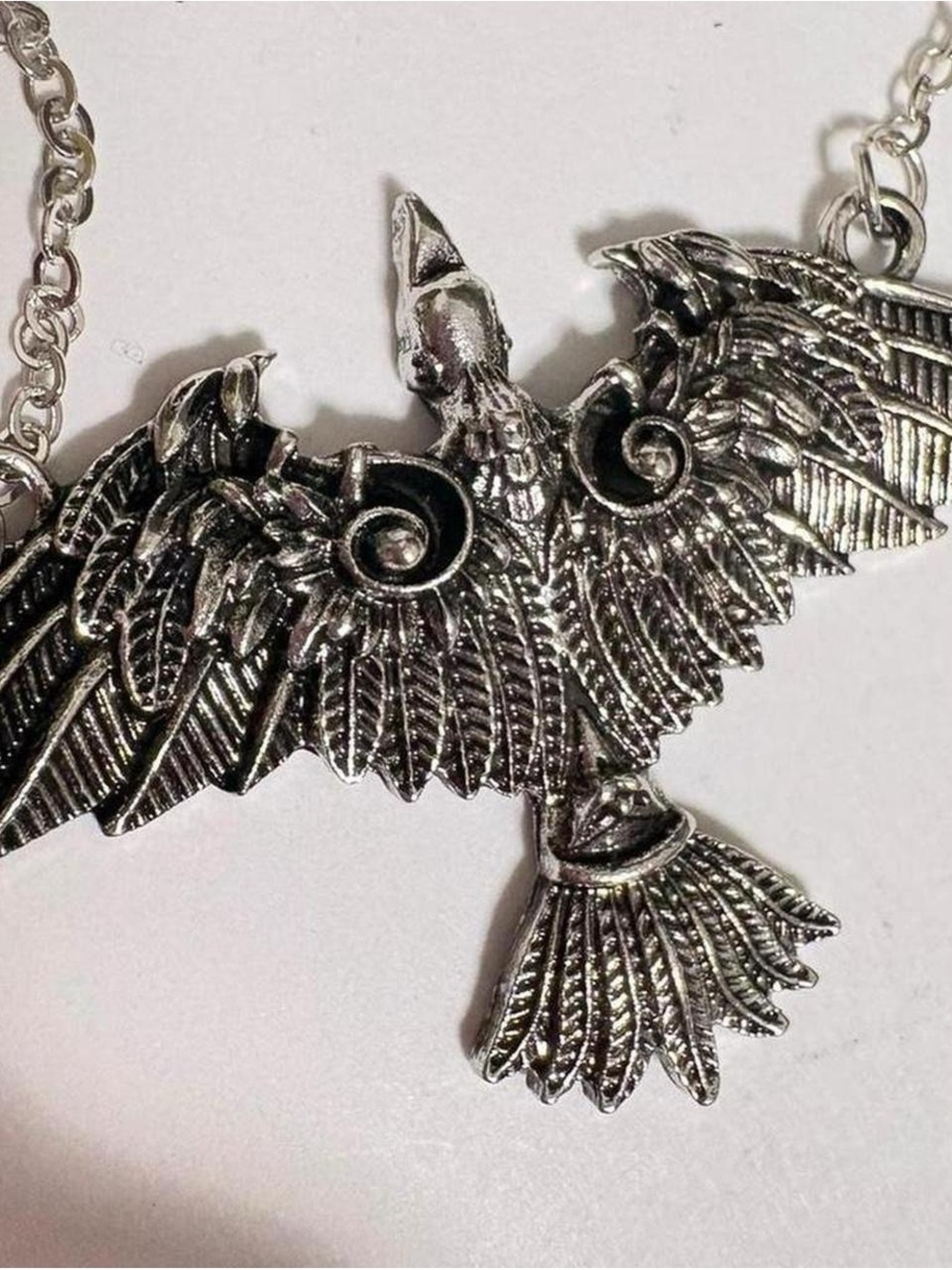 Vintage style Silver tone raven bird eagle necklace and pendant